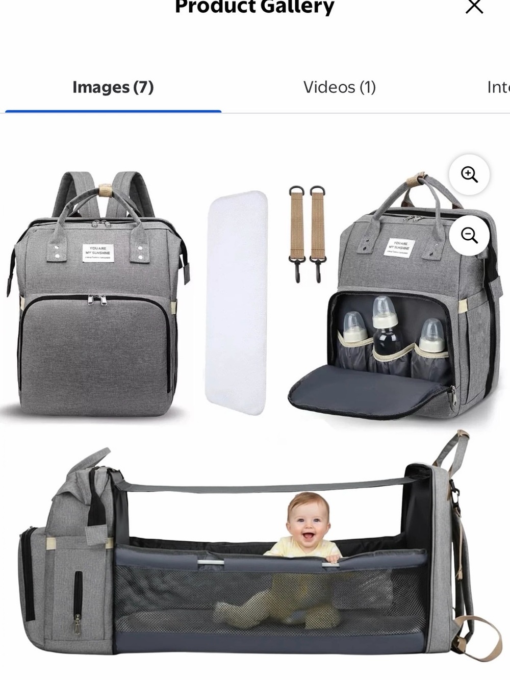Gray Convertible Diaper Backpack with Portable Bassinet